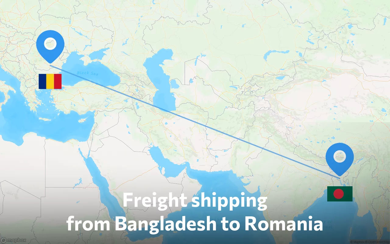 Shipping route from Bangladesh to Romania