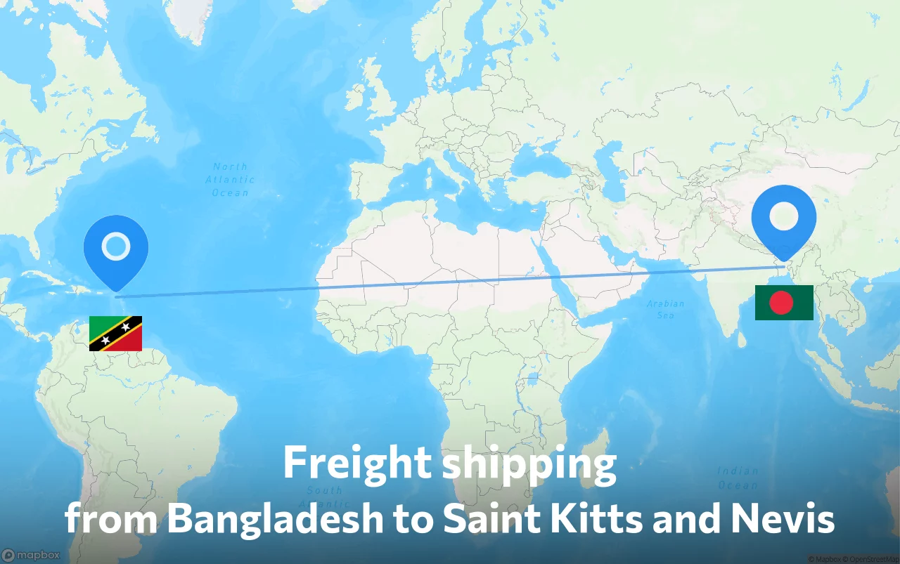 Shipping route from Bangladesh to Saint Kitts and Nevis