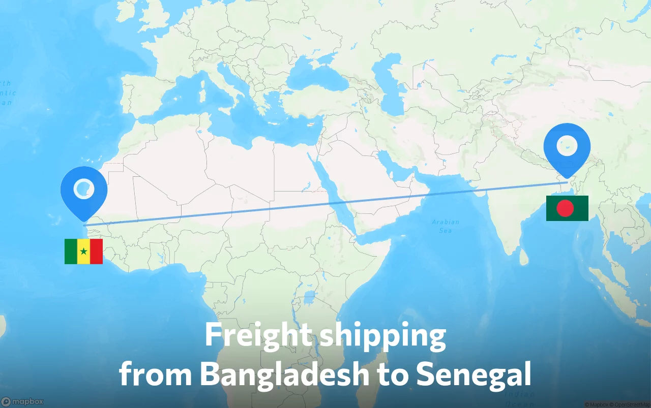 Shipping route from Bangladesh to Senegal