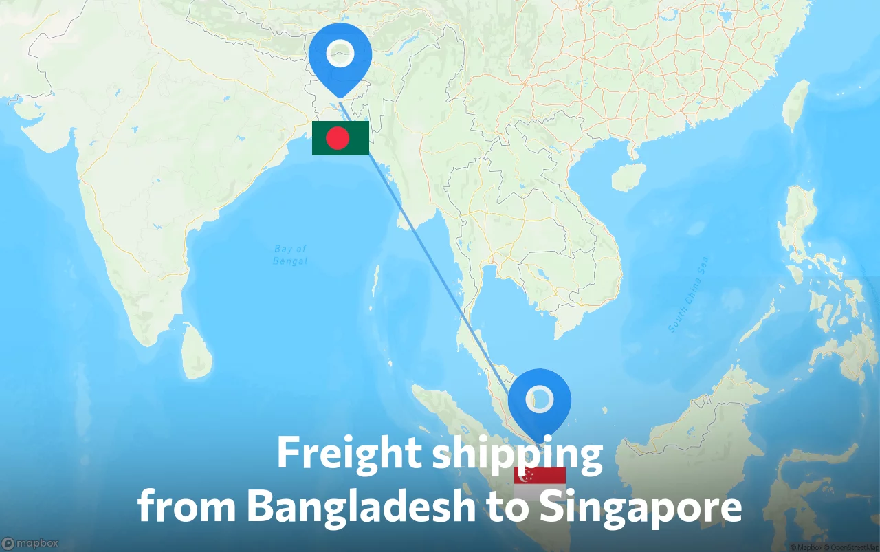 Shipping route from Bangladesh to Singapore