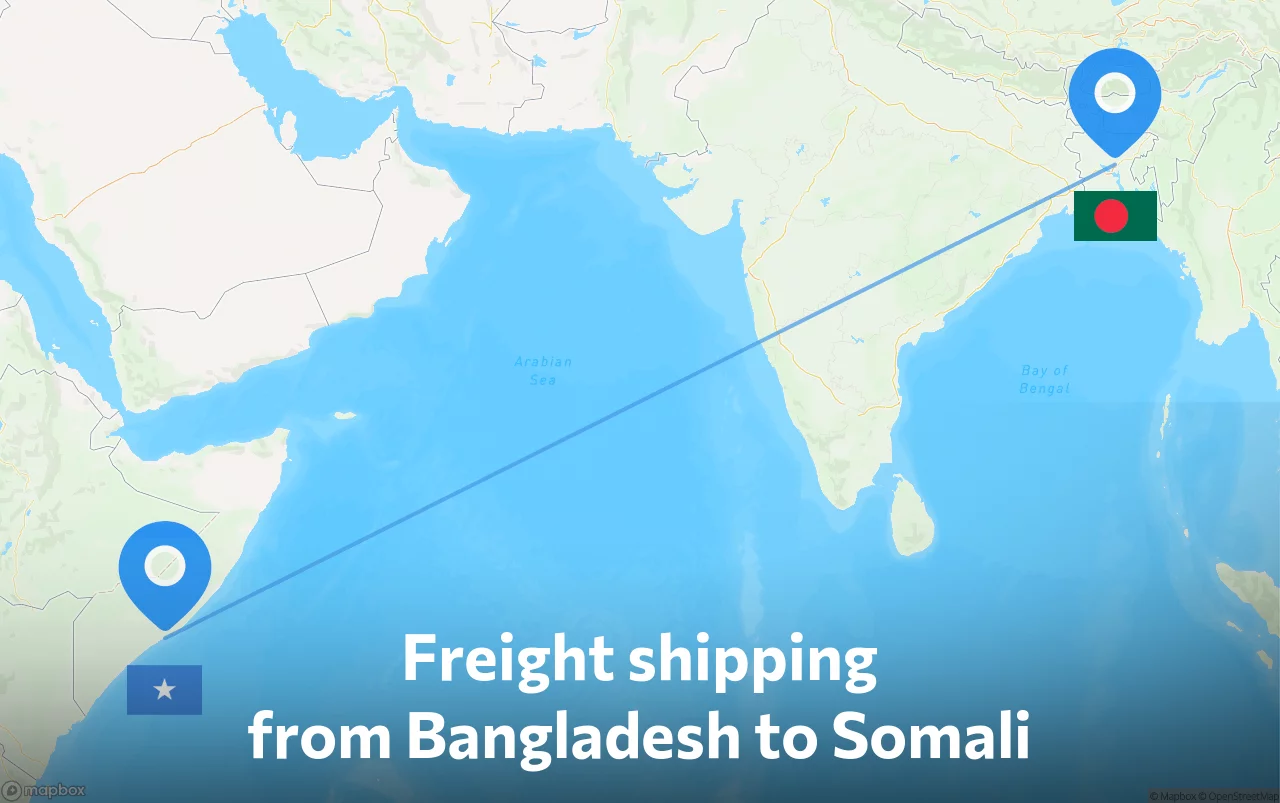 Shipping route from Bangladesh to Somali