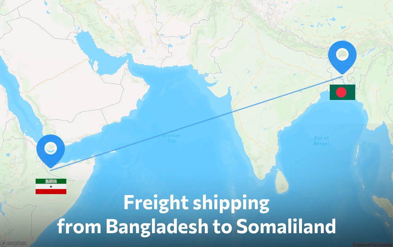 Shipping route from Bangladesh to Somaliland