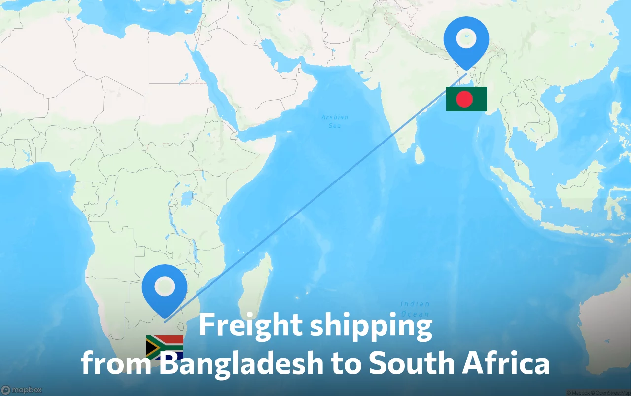 Shipping route from Bangladesh to South Africa