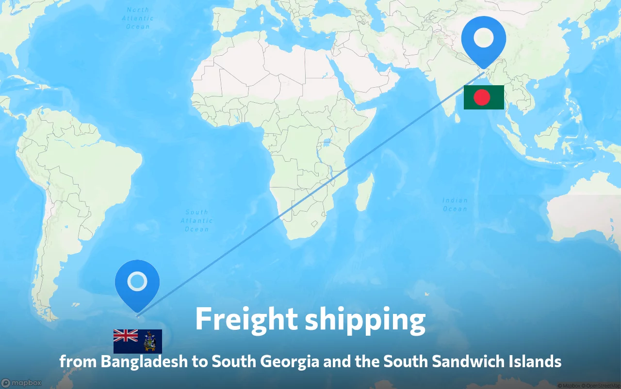 Shipping route from Bangladesh to South Georgia and the South Sandwich Islands