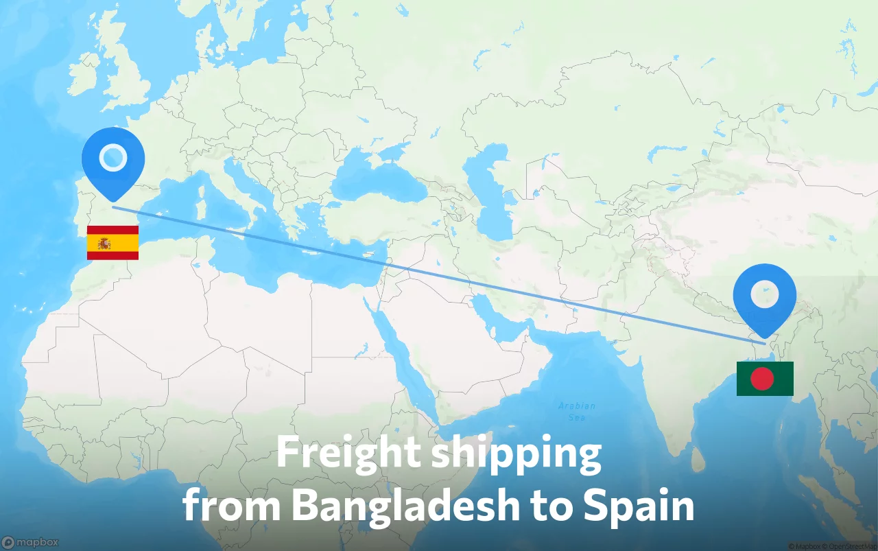 Shipping route from Bangladesh to Spain