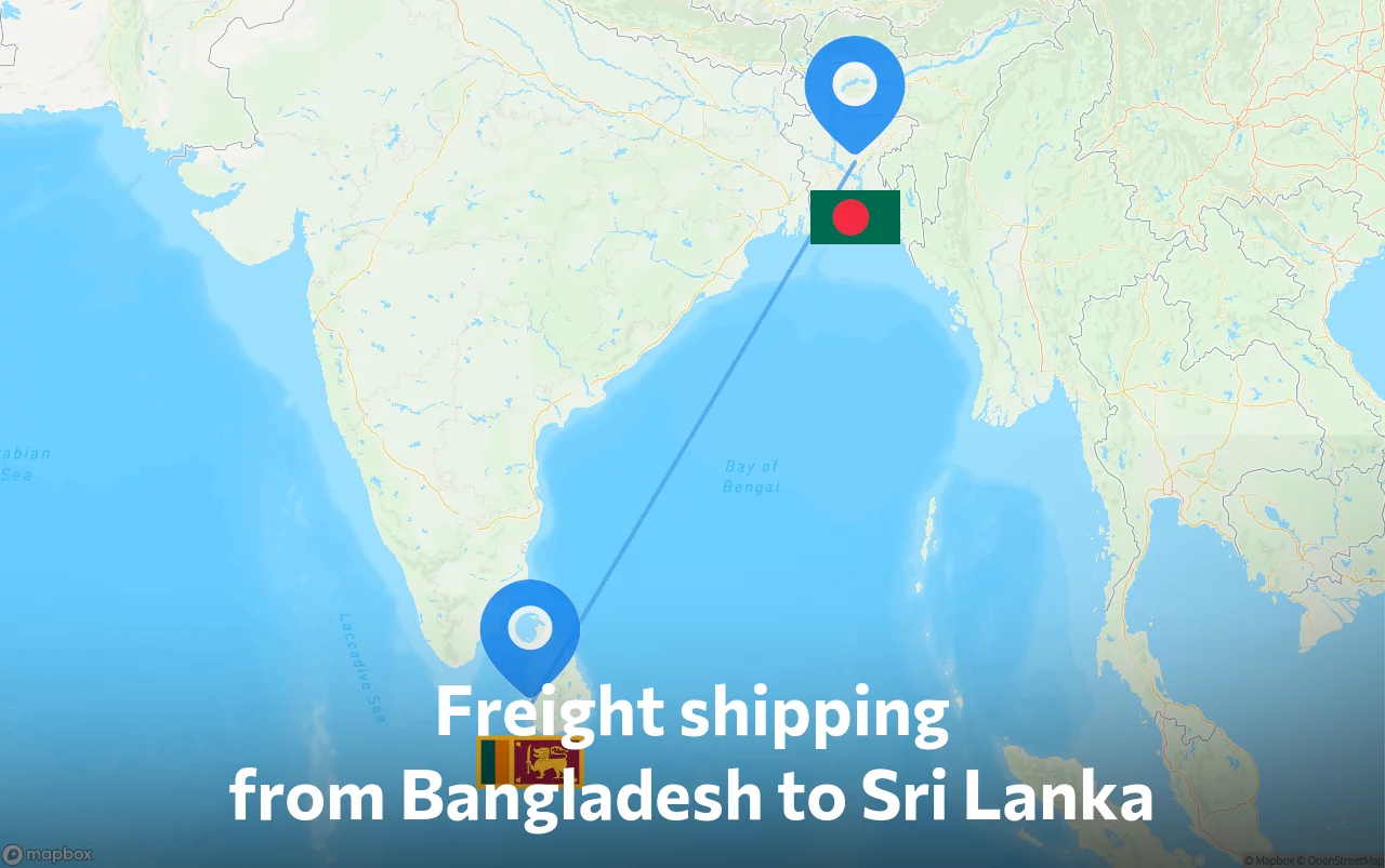 Shipping route from Bangladesh to Sri Lanka