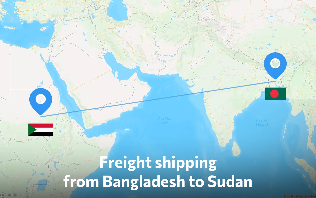 Shipping route from Bangladesh to Sudan