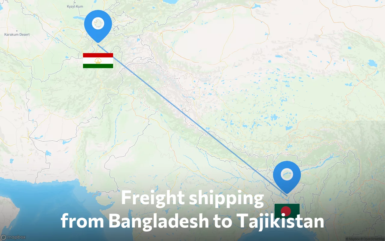 Shipping route from Bangladesh to Tajikistan