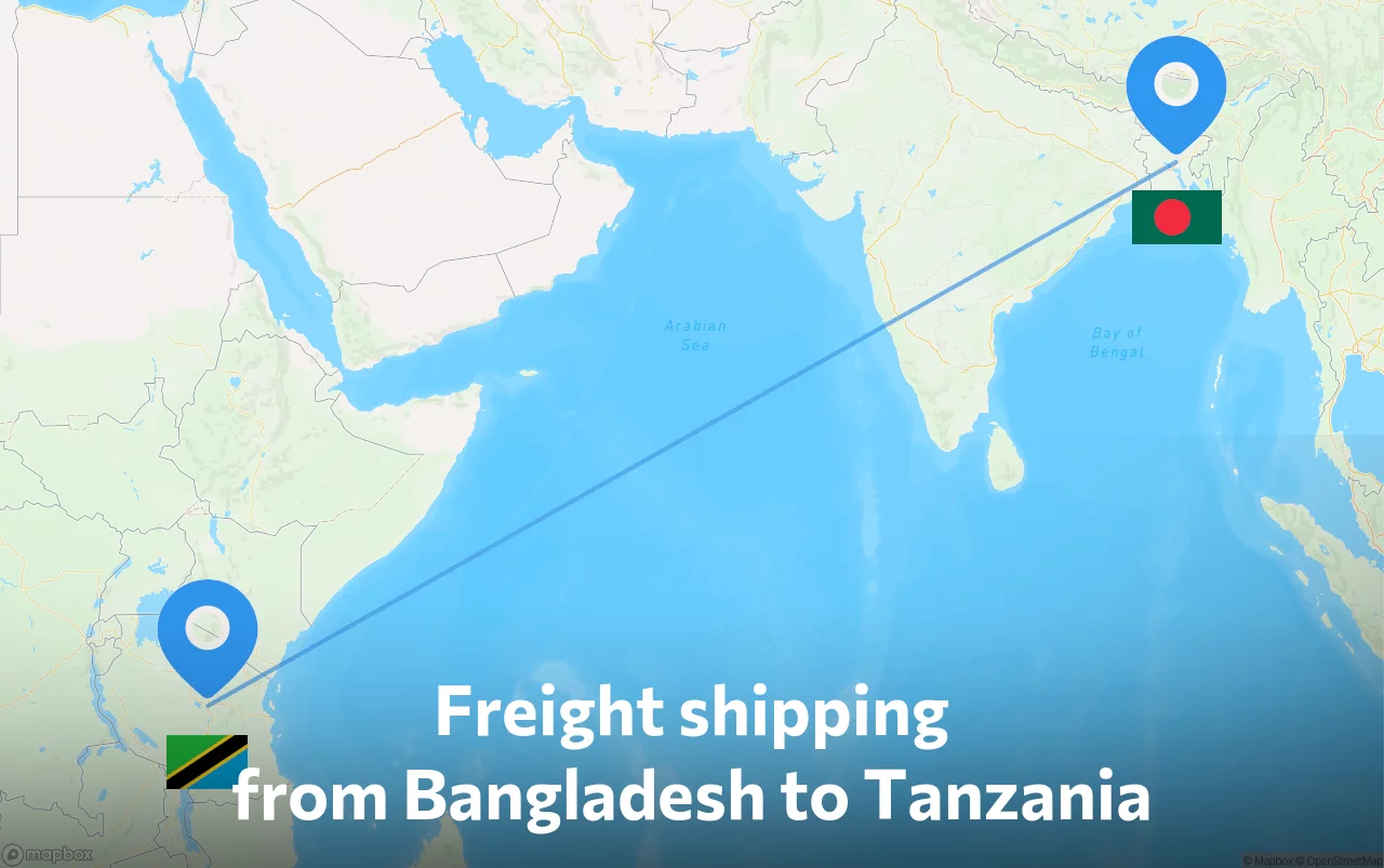 Shipping route from Bangladesh to Tanzania