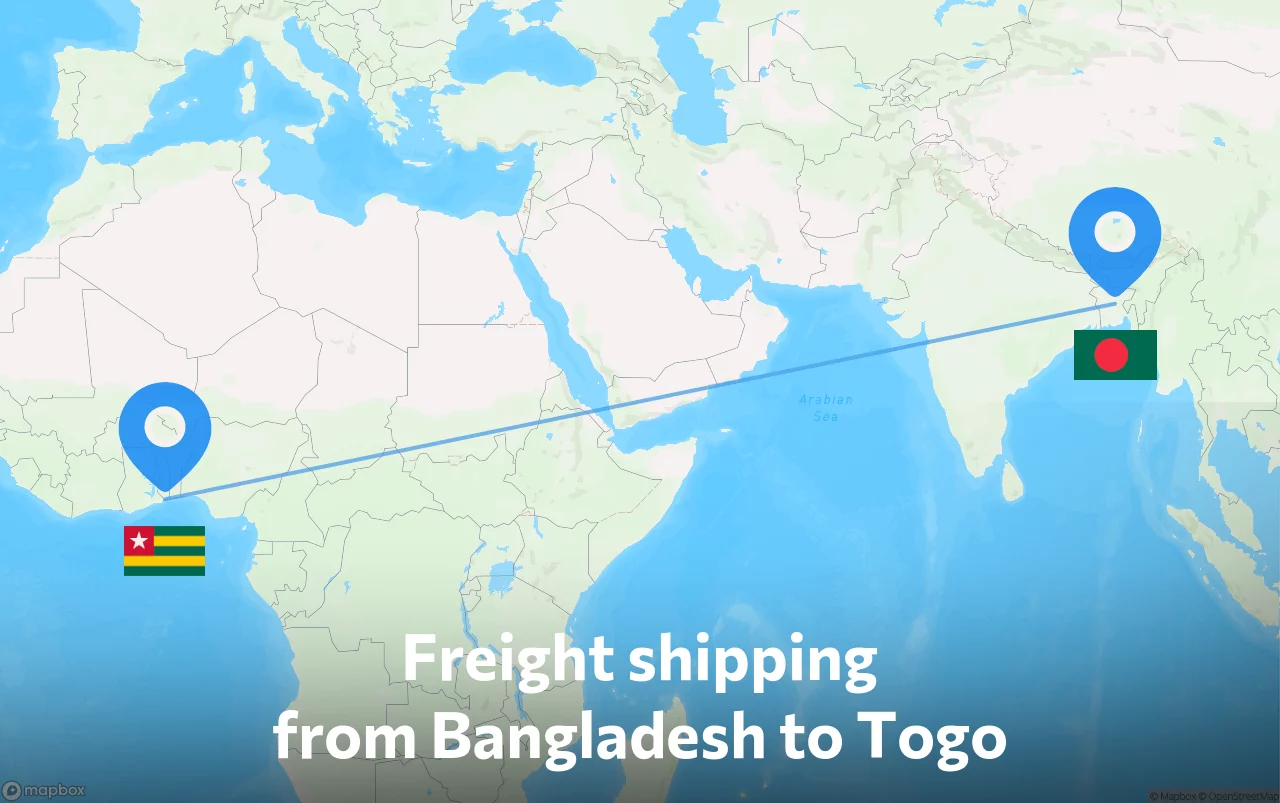 Shipping route from Bangladesh to Togo