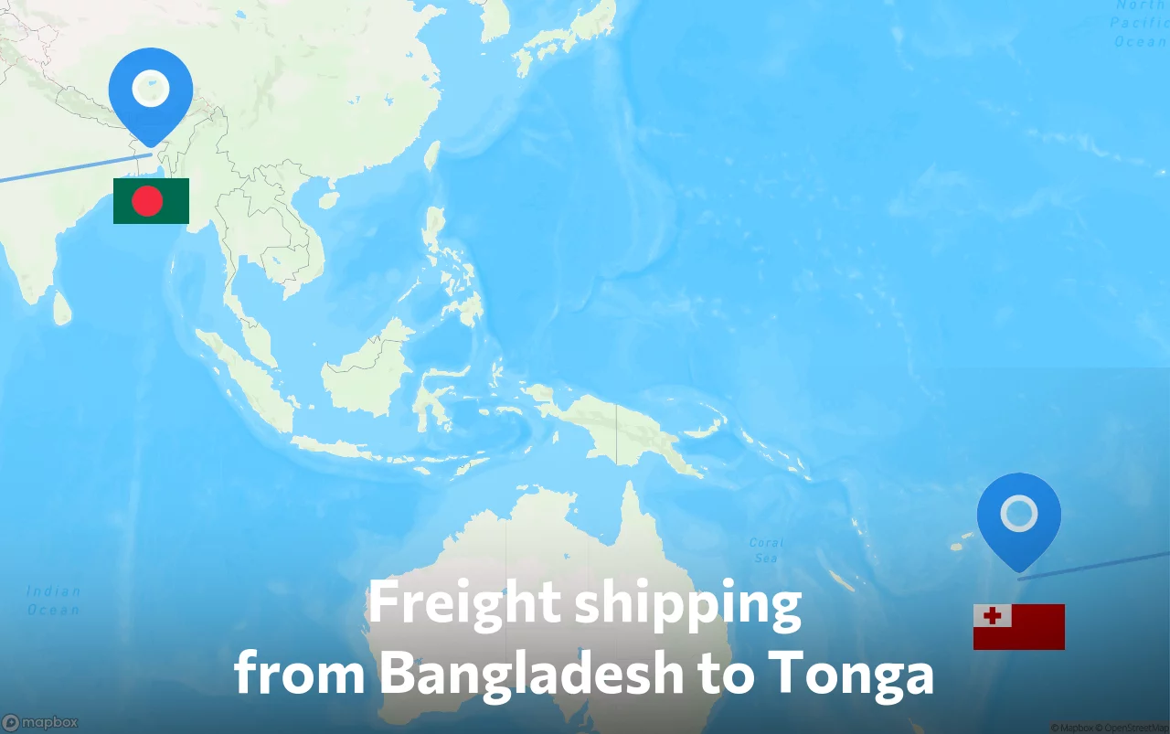 Shipping route from Bangladesh to Tonga