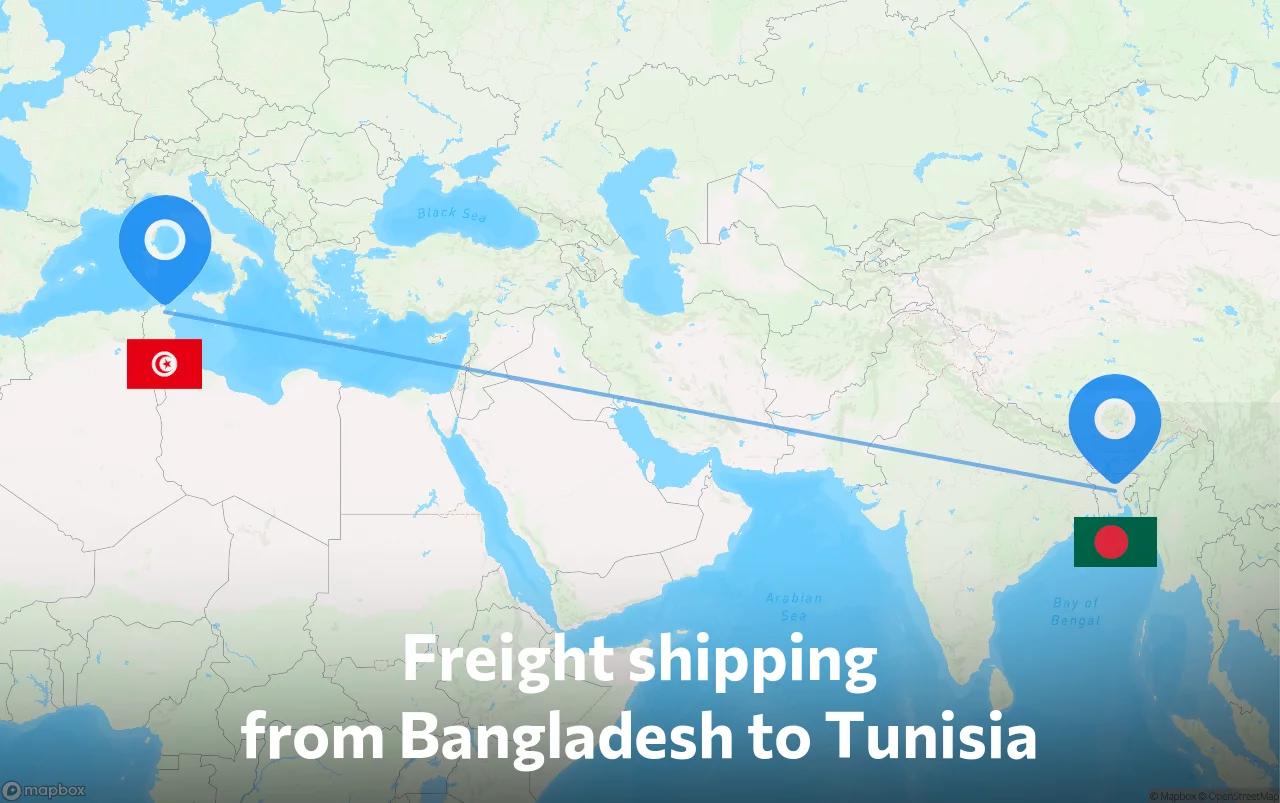Shipping route from Bangladesh to Tunisia