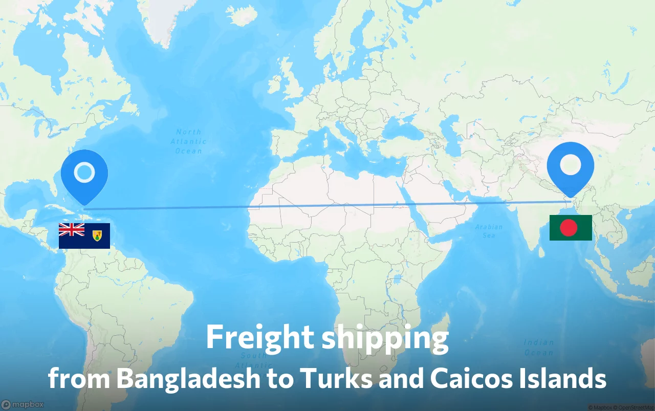 Shipping route from Bangladesh to Turks and Caicos Islands