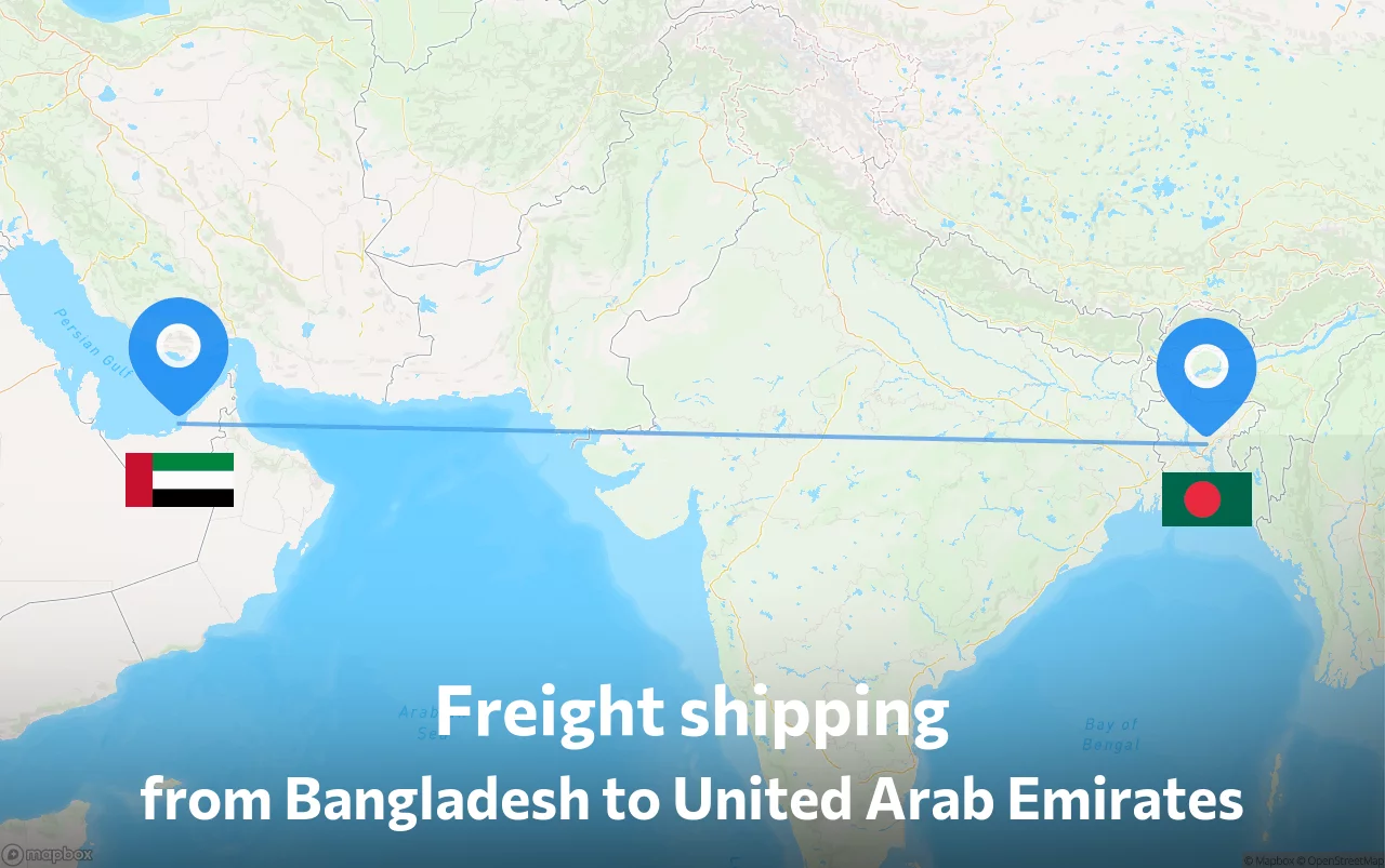 Shipping route from Bangladesh to United Arab Emirates