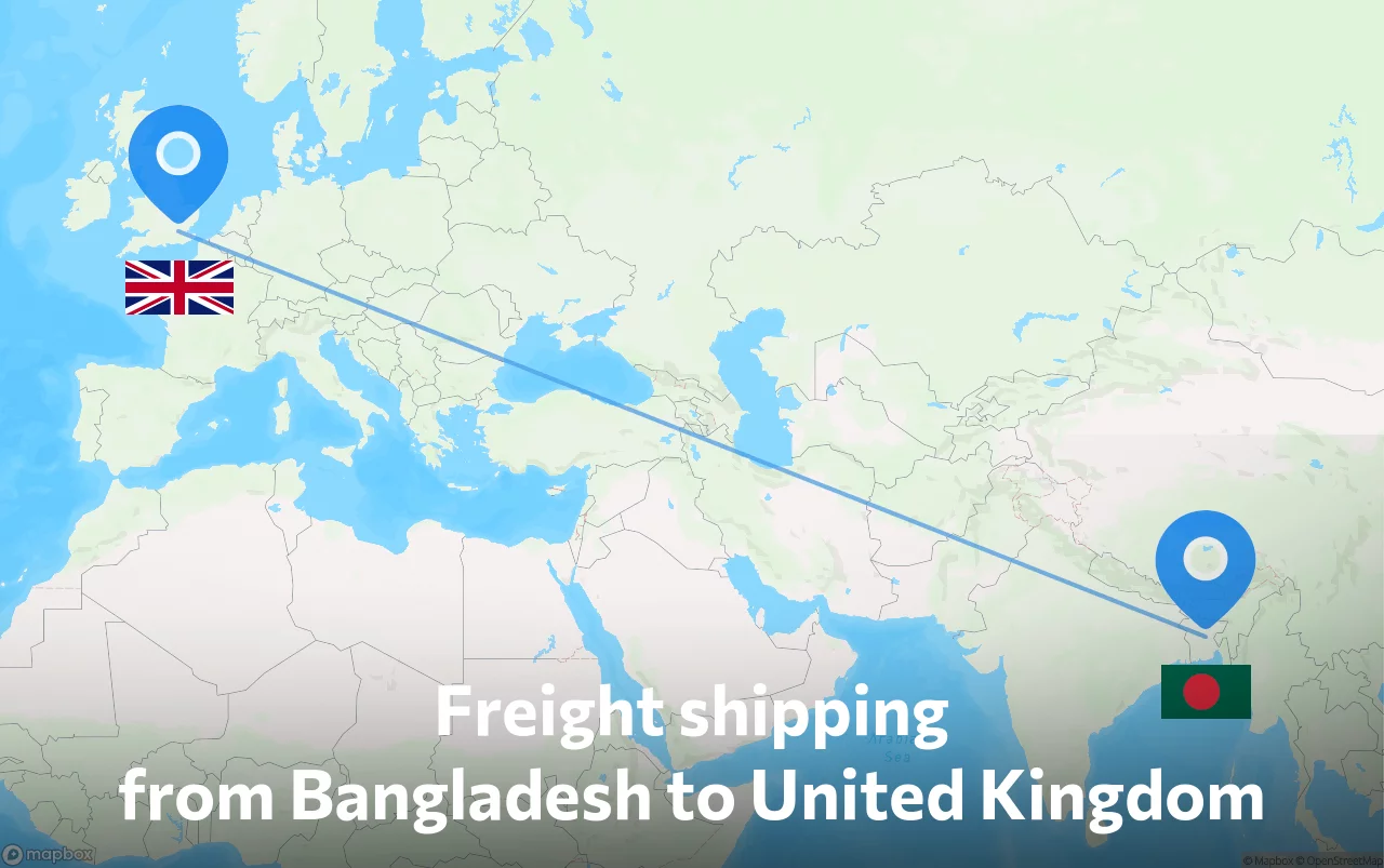 Shipping route from Bangladesh to United Kingdom