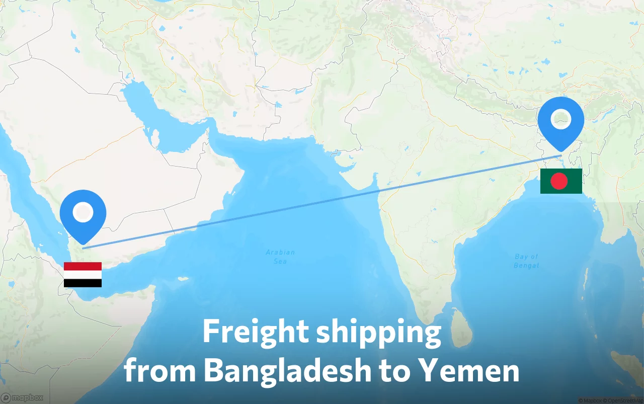 Shipping route from Bangladesh to Yemen