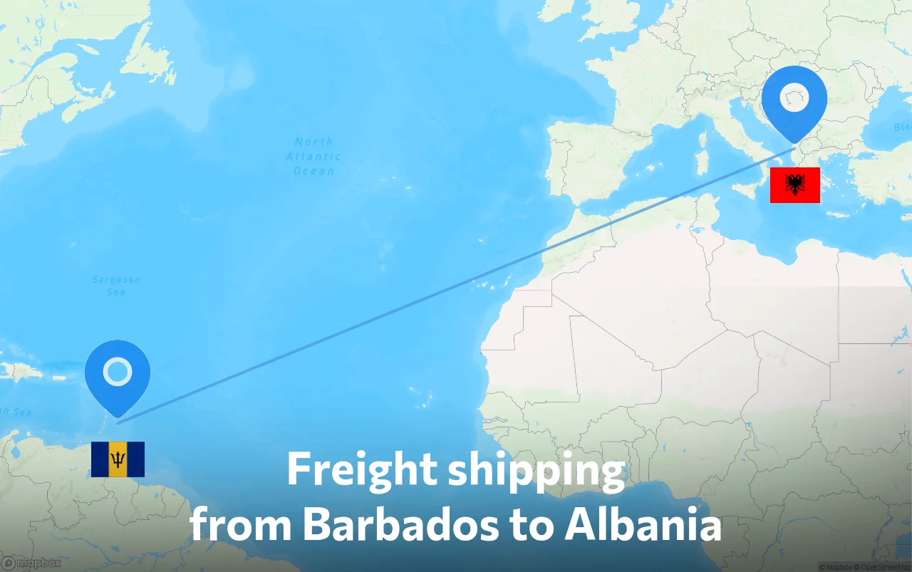 Shipping route from Barbados to Albania