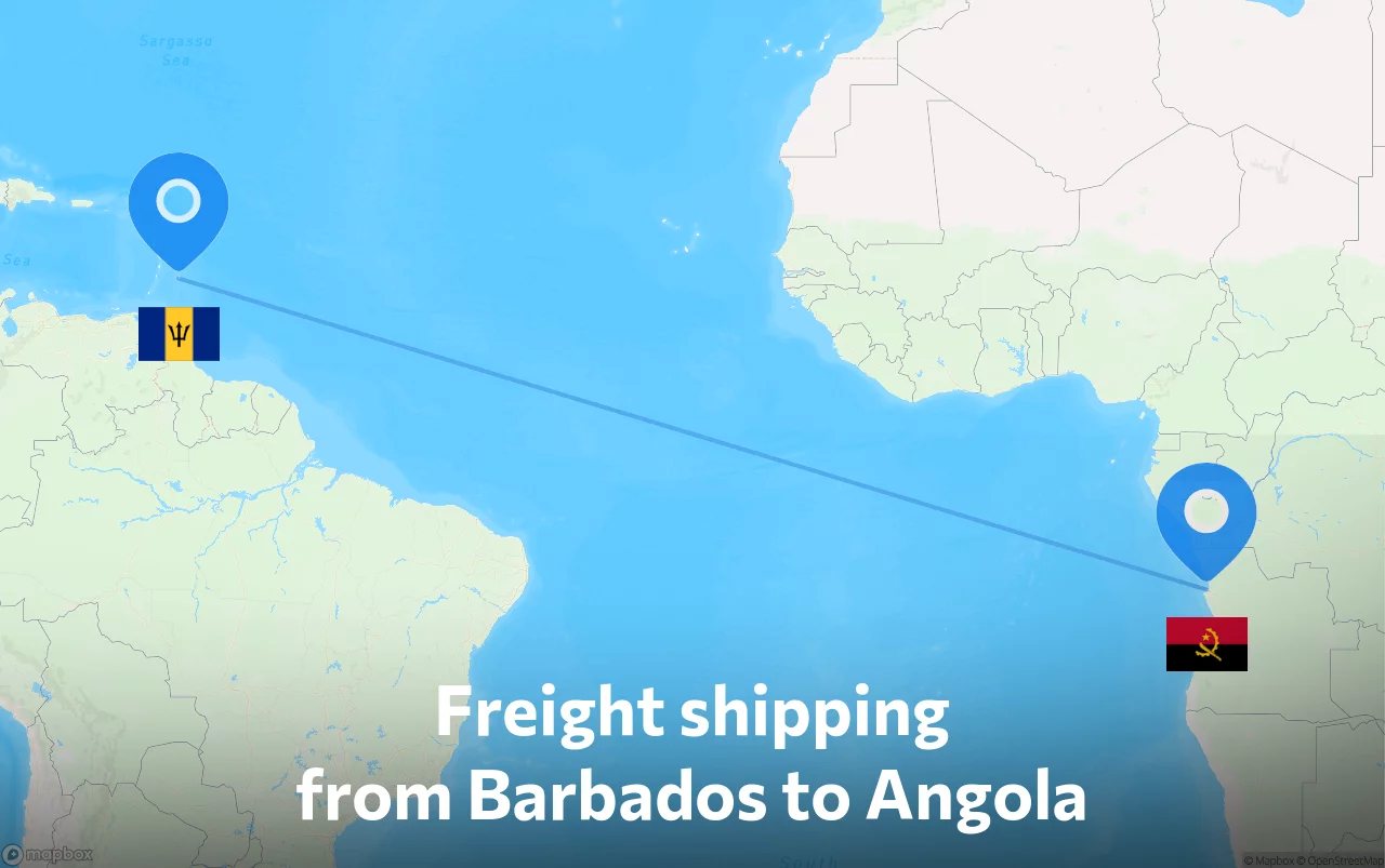 Shipping route from Barbados to Angola