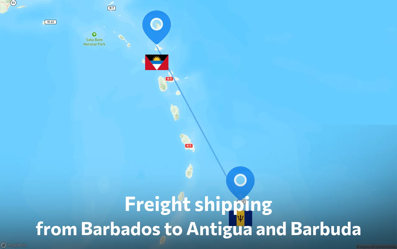 Shipping route from Barbados to Antigua and Barbuda