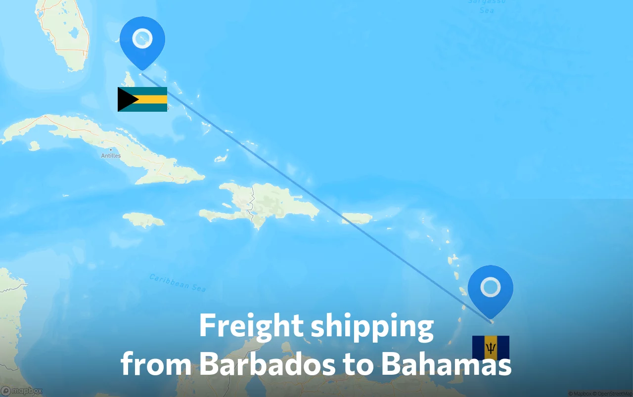 Shipping route from Barbados to Bahamas