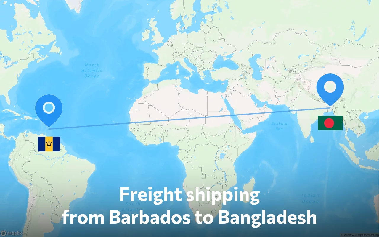 Shipping route from Barbados to Bangladesh
