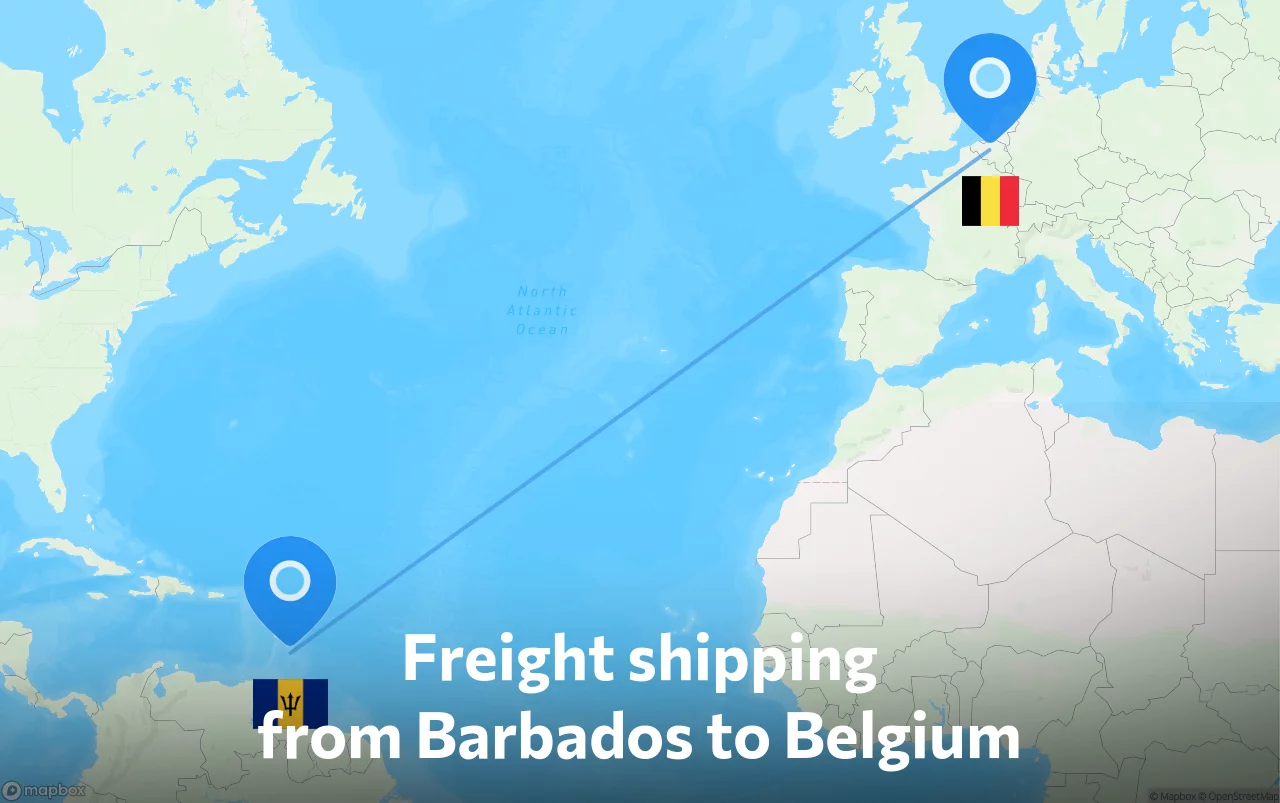 Shipping route from Barbados to Belgium