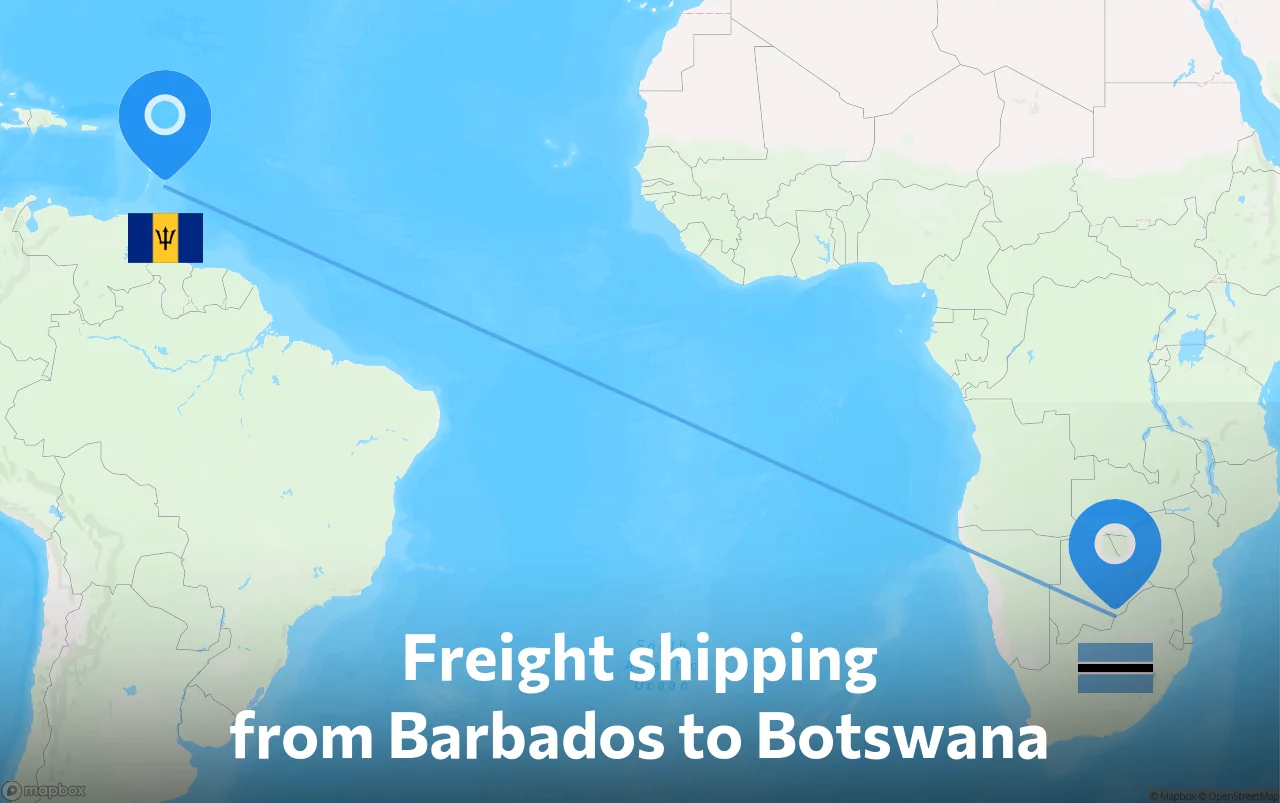 Shipping route from Barbados to Botswana