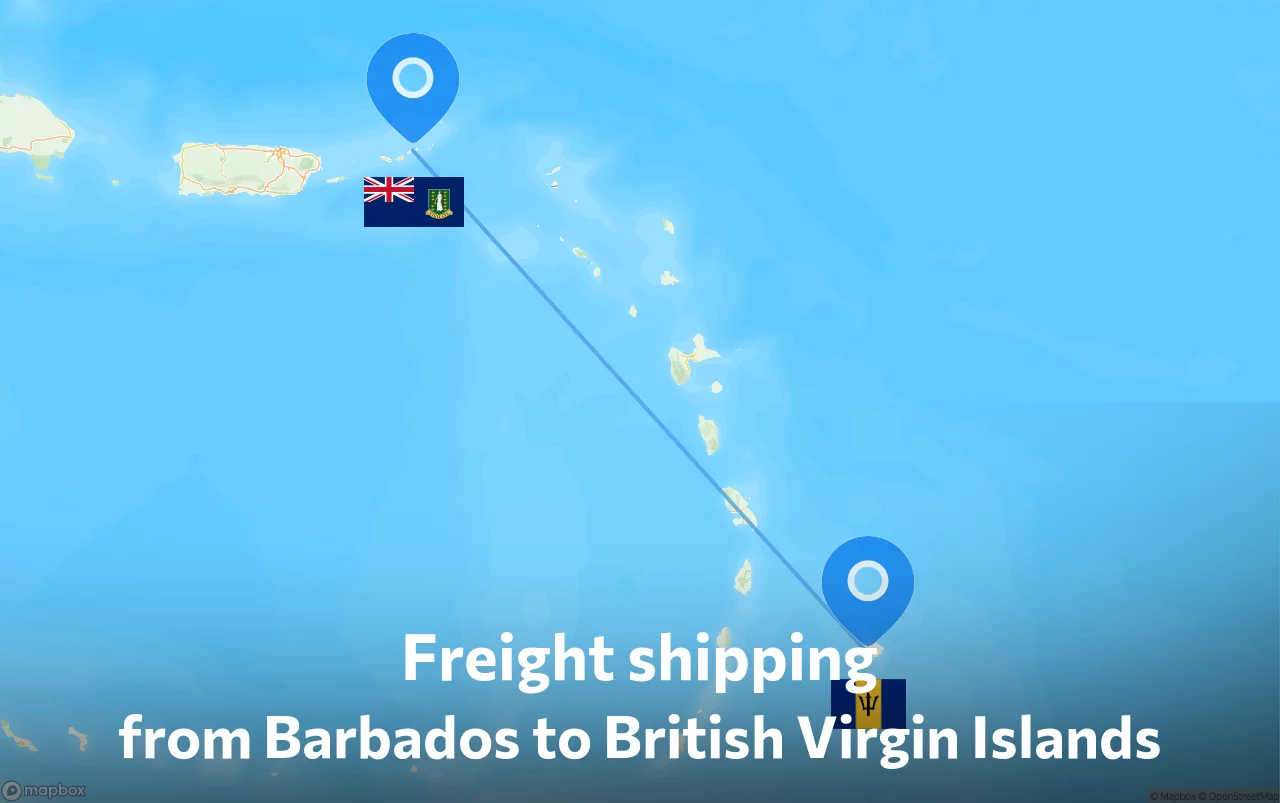 Shipping route from Barbados to British Virgin Islands
