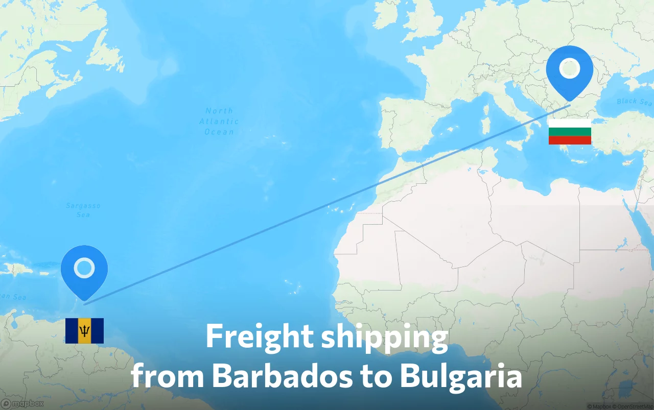 Shipping route from Barbados to Bulgaria