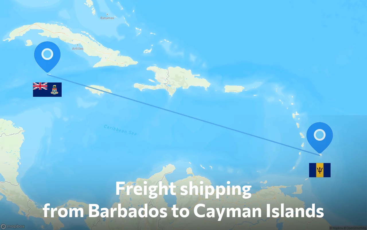 Shipping route from Barbados to Cayman Islands
