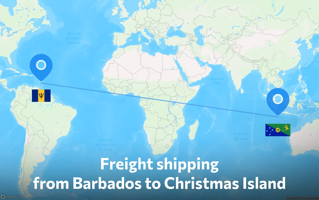 Shipping route from Barbados to Christmas Island