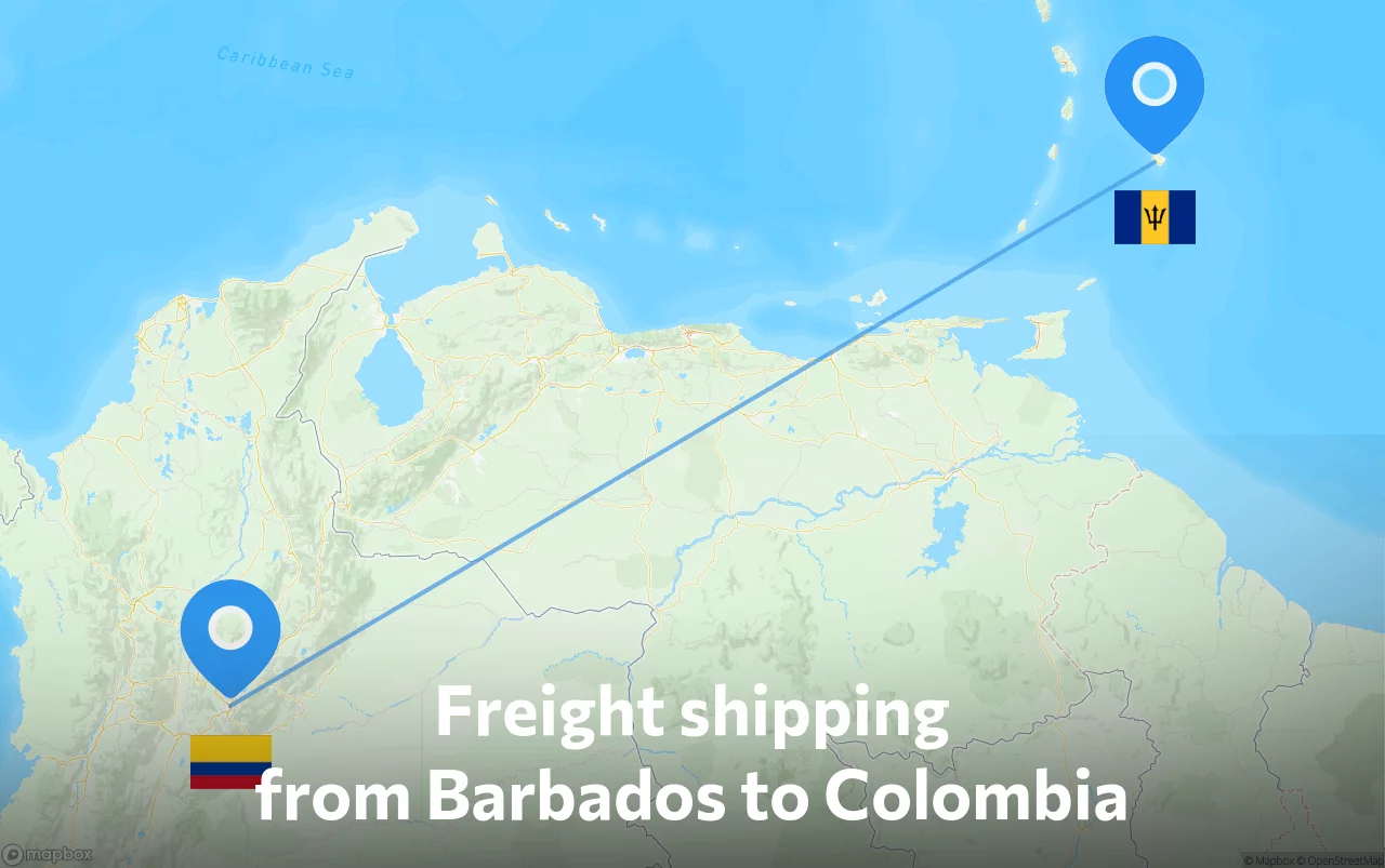 Shipping route from Barbados to Colombia