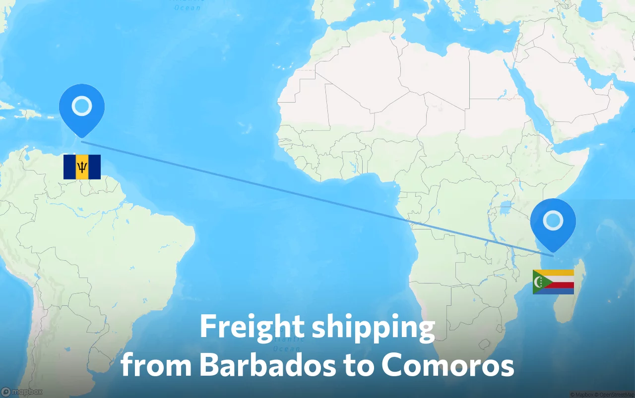 Shipping route from Barbados to Comoros