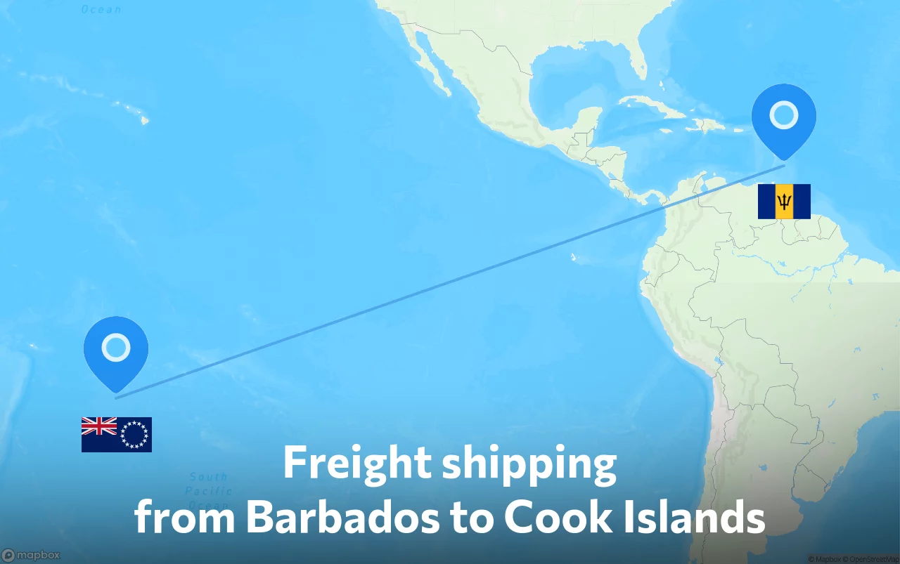 Shipping route from Barbados to Cook Islands