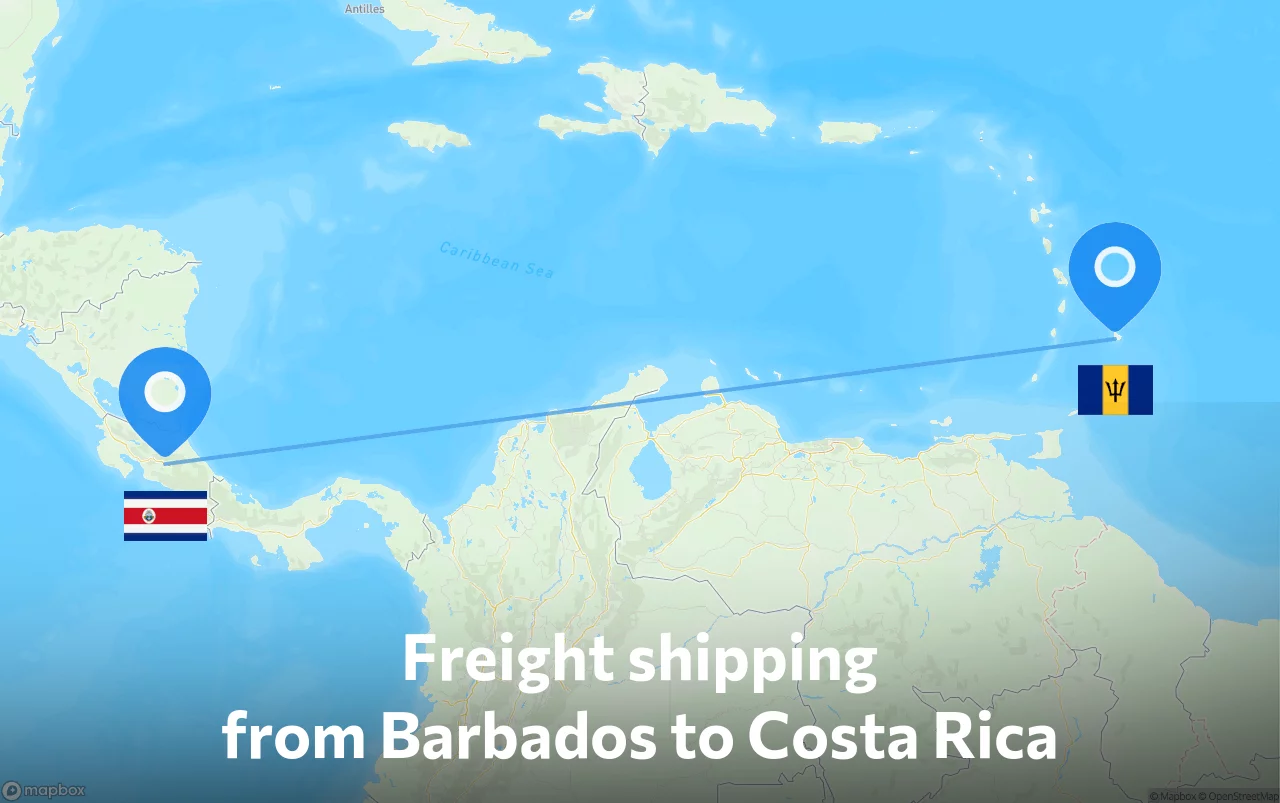 Shipping route from Barbados to Costa Rica
