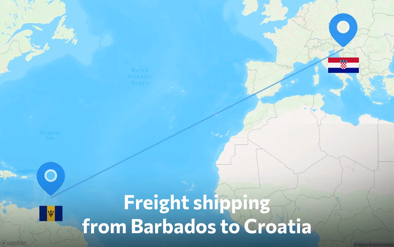 Shipping route from Barbados to Croatia