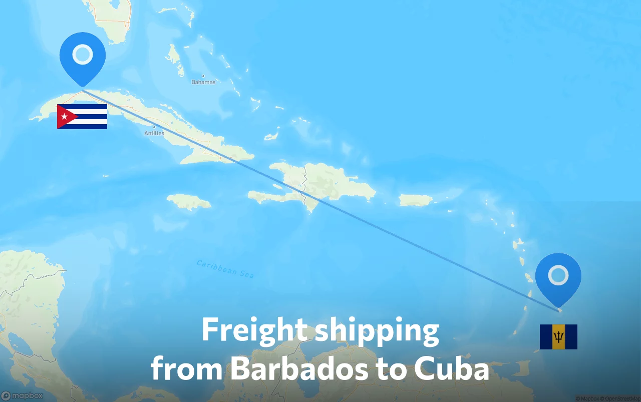 Shipping route from Barbados to Cuba