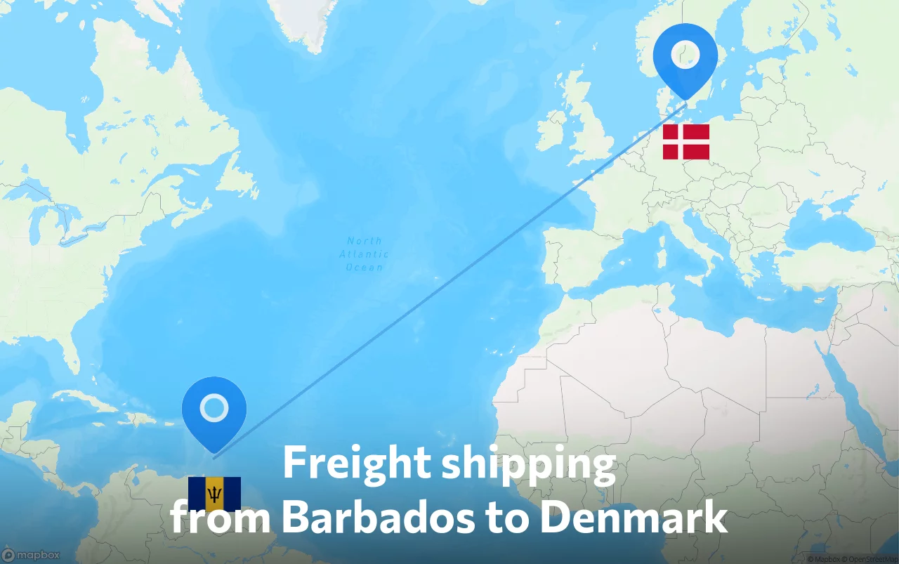 Shipping route from Barbados to Denmark