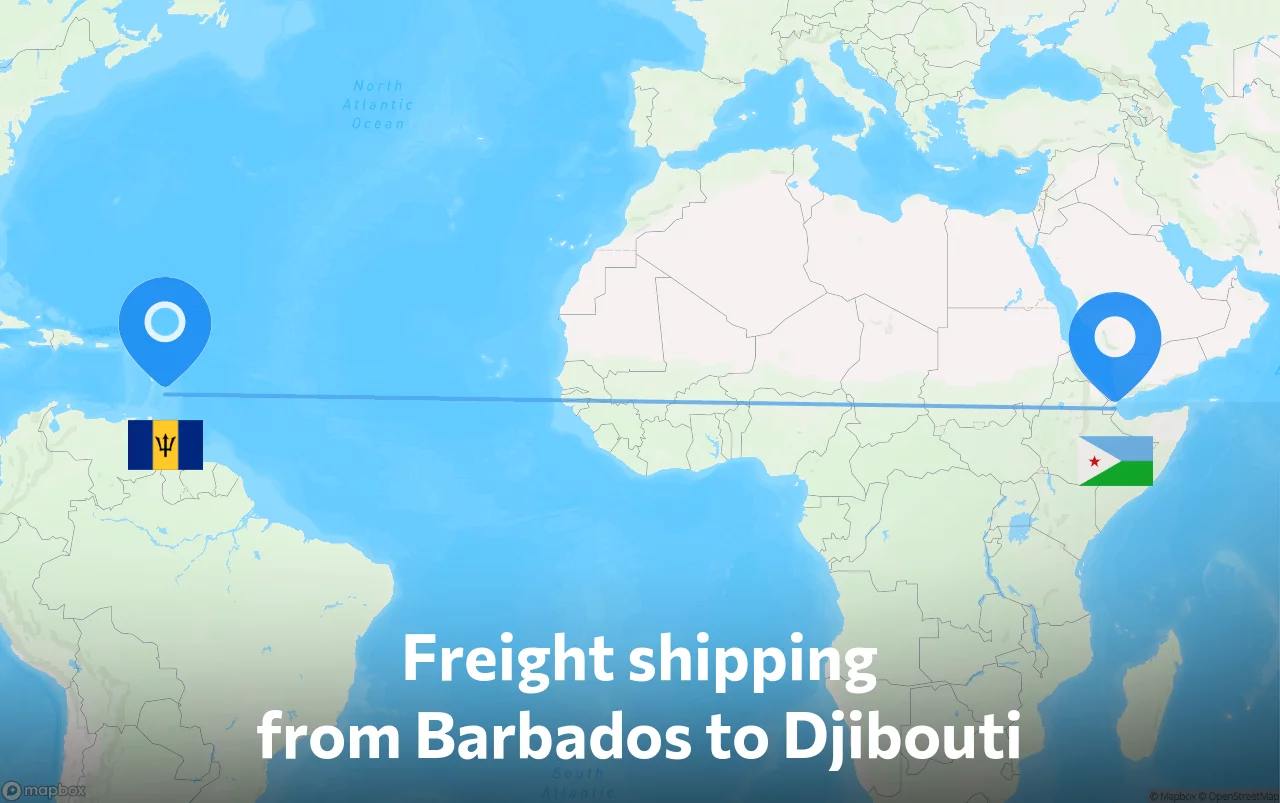 Shipping route from Barbados to Djibouti