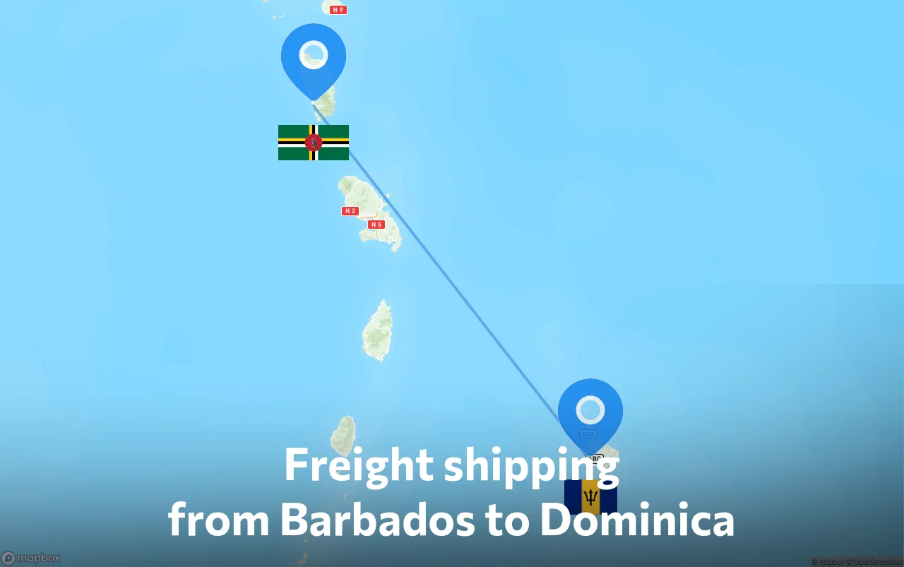Shipping route from Barbados to Dominica