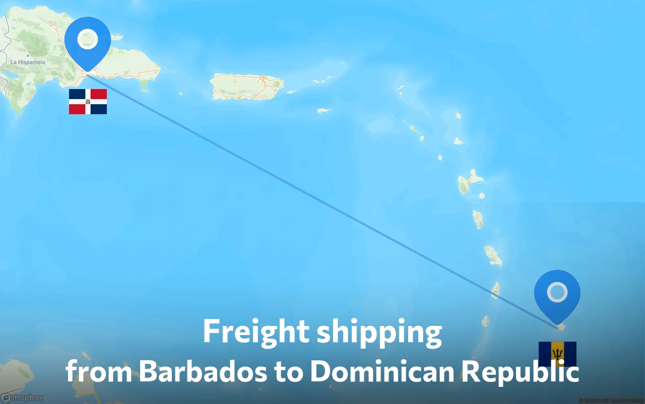 Shipping route from Barbados to Dominican Republic