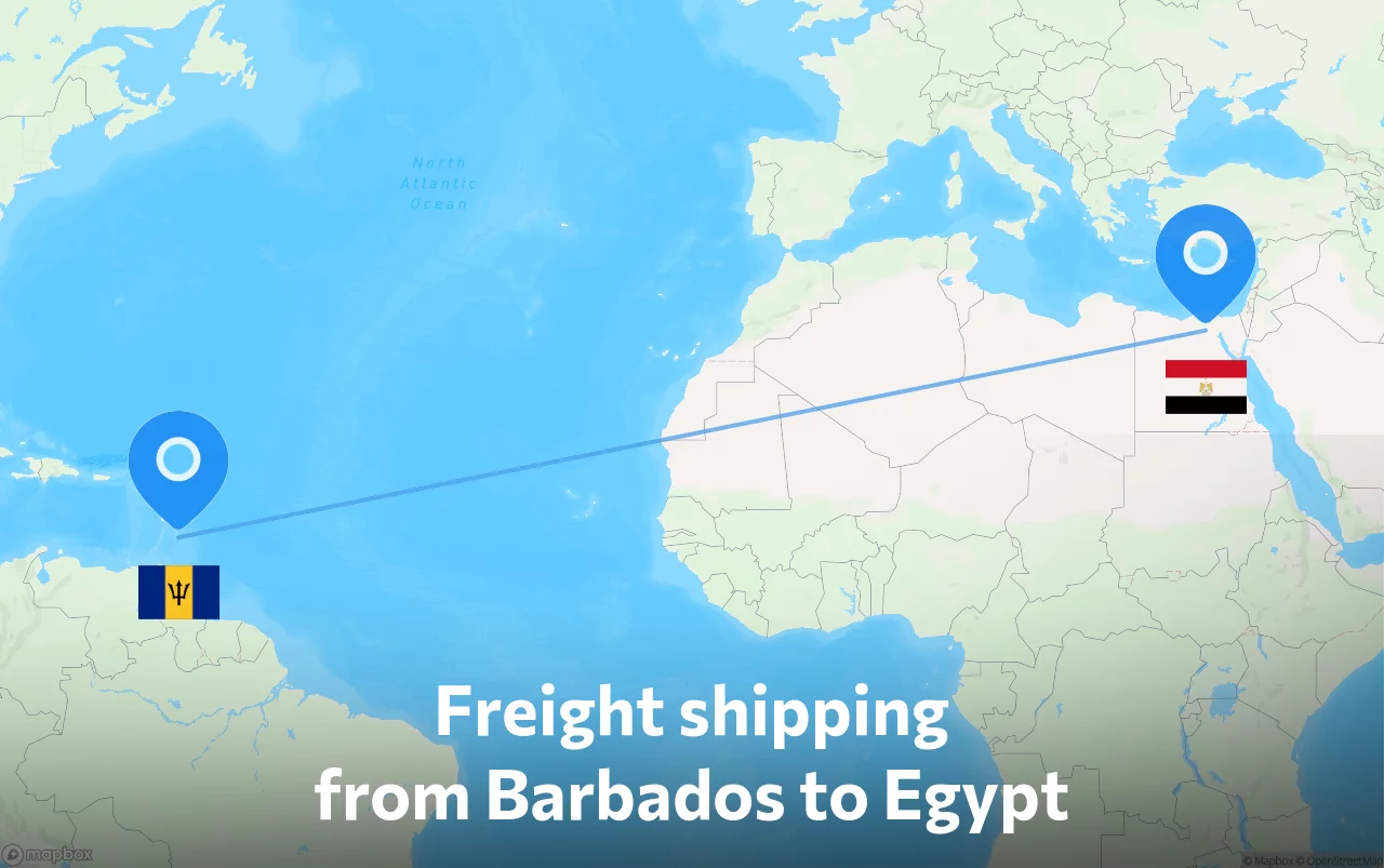 Shipping route from Barbados to Egypt