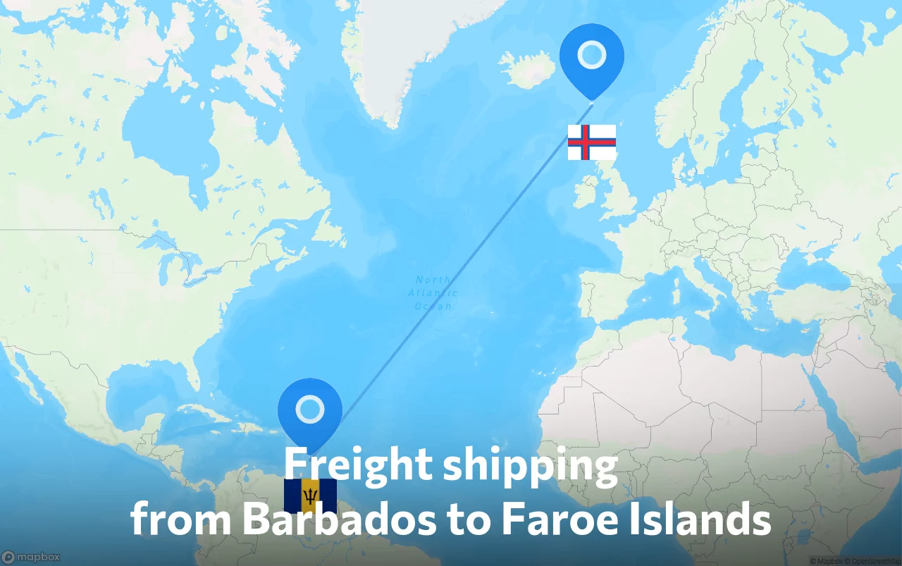 Shipping route from Barbados to Faroe Islands