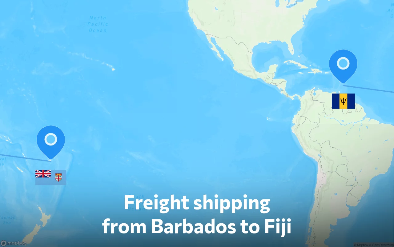 Shipping route from Barbados to Fiji