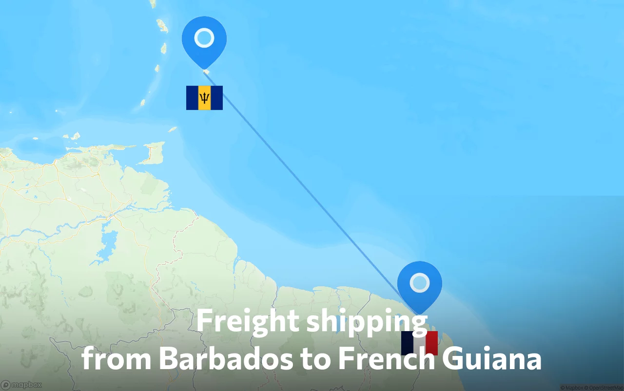 Shipping route from Barbados to French Guiana