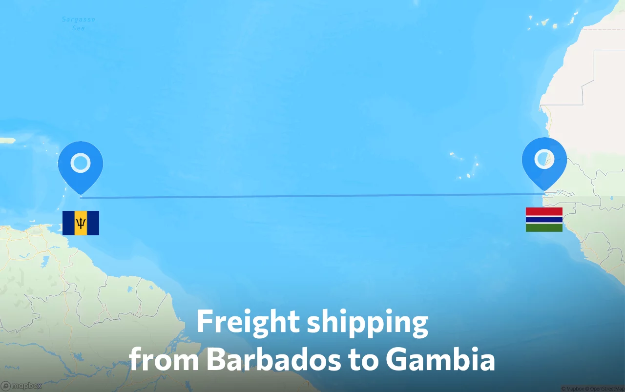 Shipping route from Barbados to Gambia
