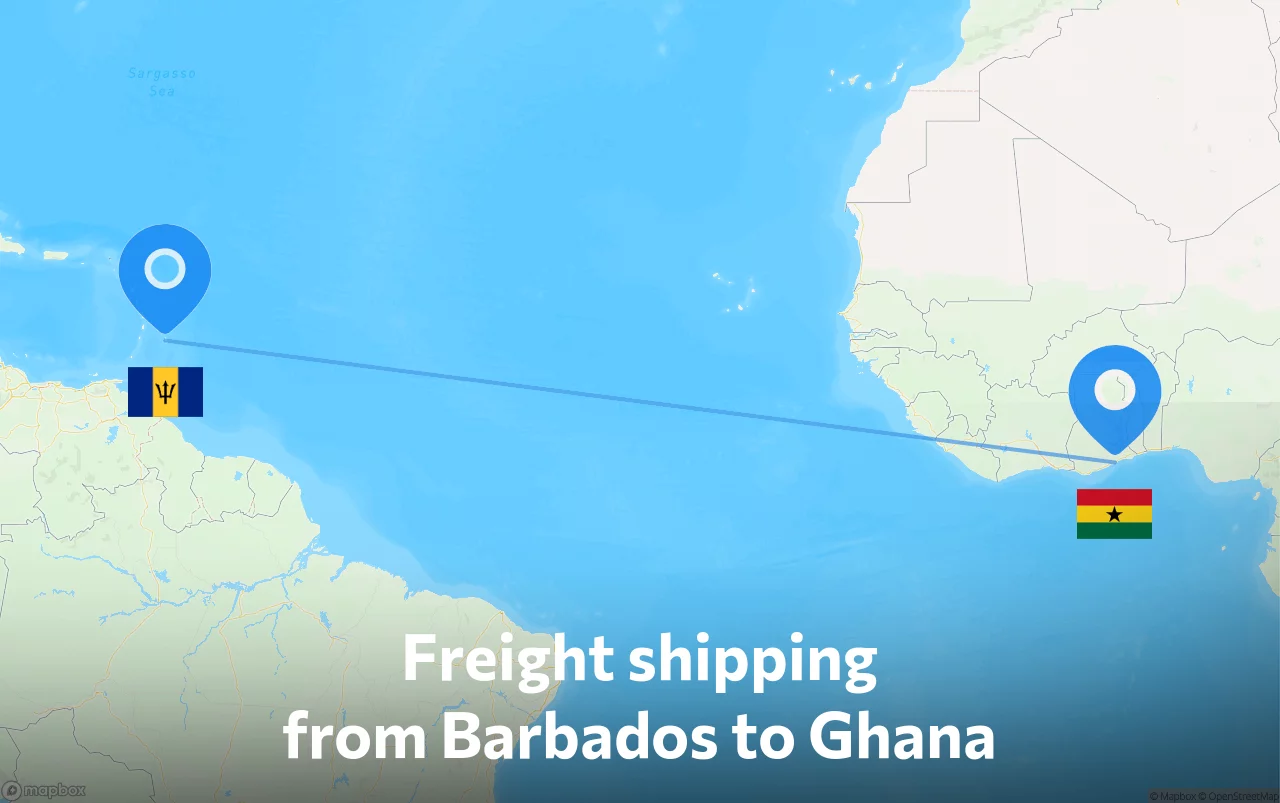 Shipping route from Barbados to Ghana