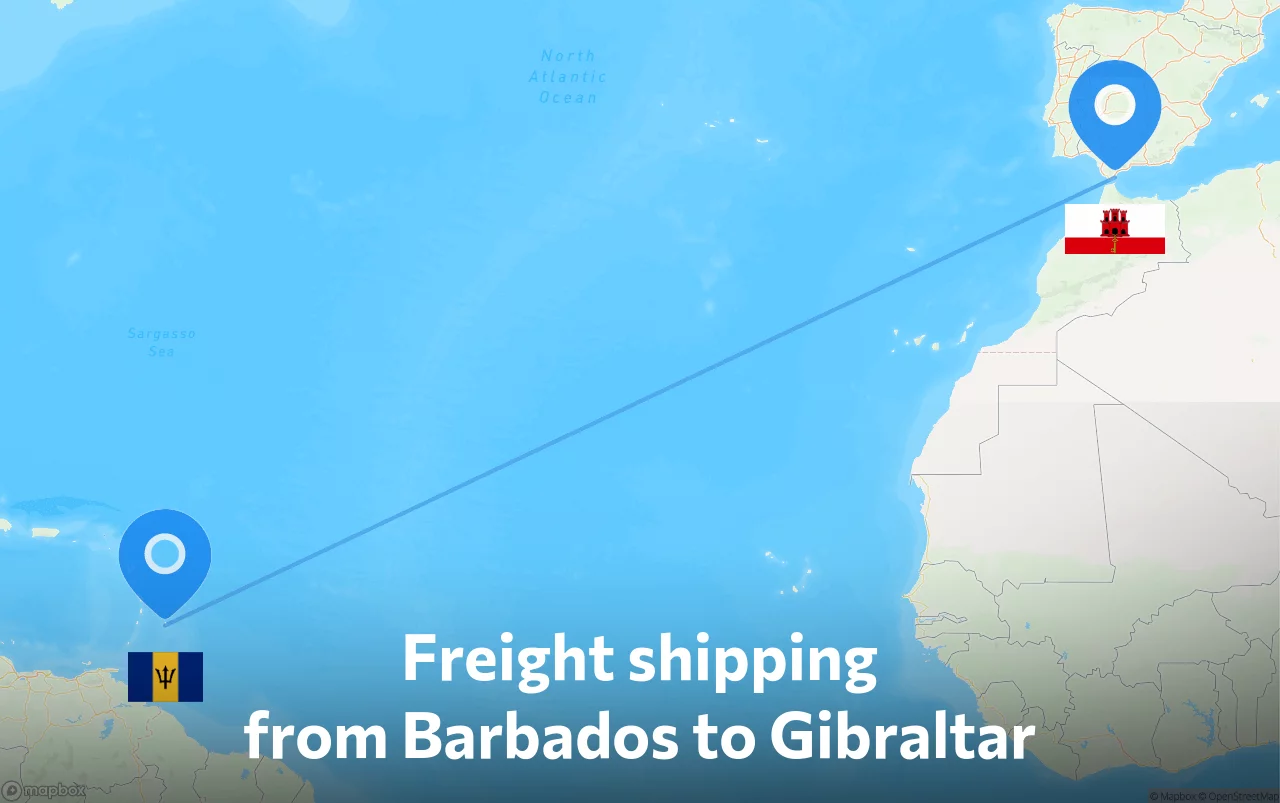 Shipping route from Barbados to Gibraltar