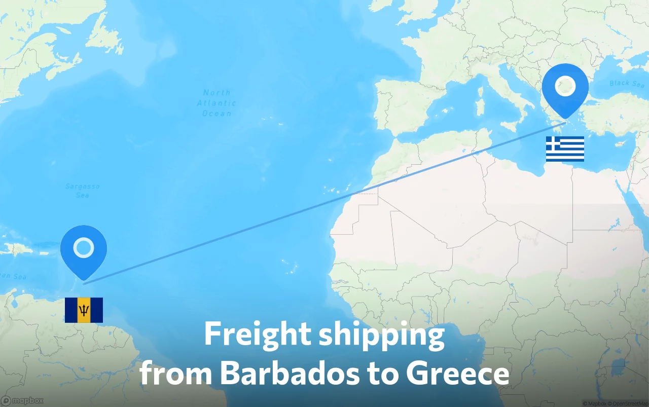 Shipping route from Barbados to Greece