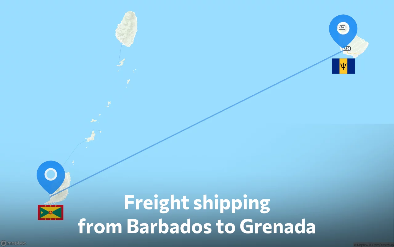 Shipping route from Barbados to Grenada